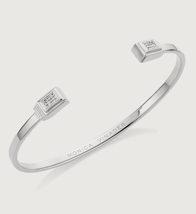 Sterling Silver Baja Deco Thin Diamond Cuff - Small - Diamond - Monica Vinader