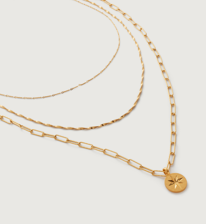 Pre-Layered Guiding Star Alta Textured, Fine Twist and Disco Chain Necklace Set - Monica Vinader