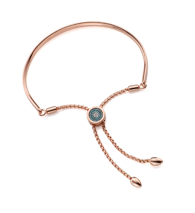 Rose Gold Vermeil Fiji Evil Eye Toggle Bracelet - Blue Diamond - Monica Vinader