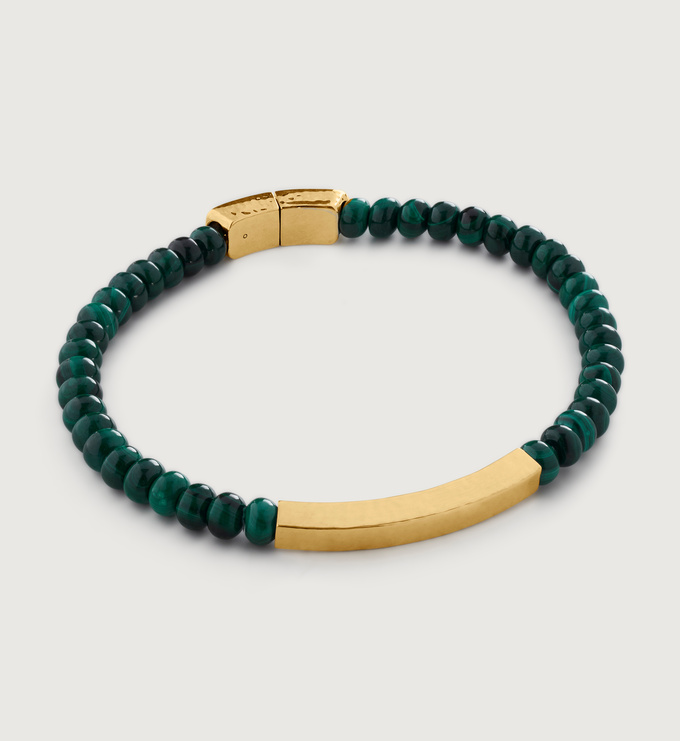 Gold Vermeil Linear Gemstone Beaded Bracelet - Malachite - Monica Vinader