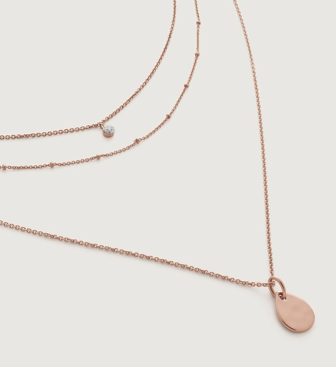 Fiji Tiny Button, Beaded Chain and Ziggy Mini Petal Necklace Set - Monica Vinader