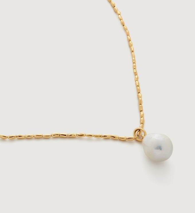 Link Chain Necklace and Baroque Pearl Charm Rose Gold Set