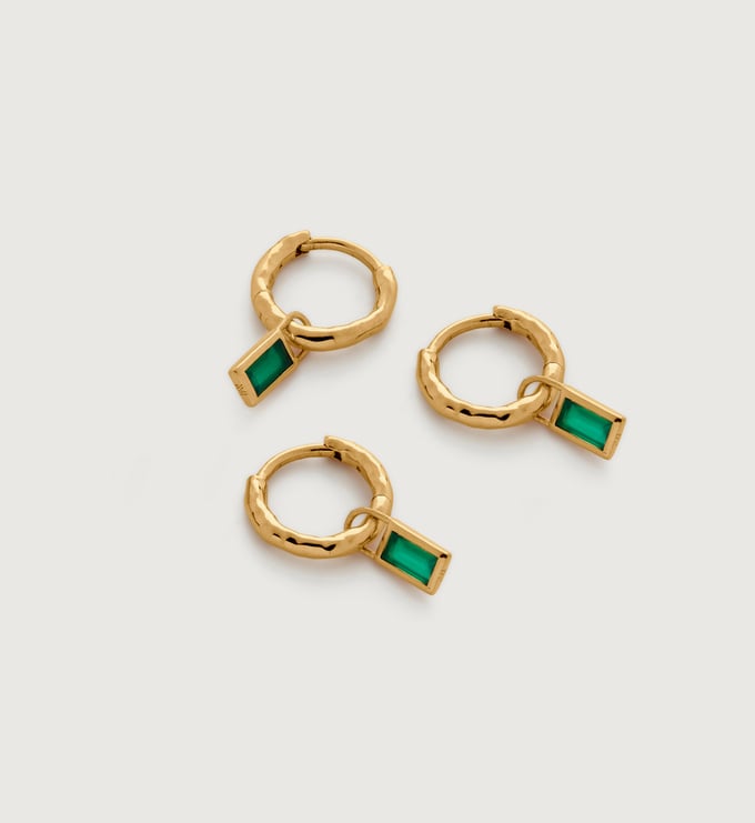 Siren Muse Green Onyx Baguette Mini Huggie Ear Stack - Monica Vinader