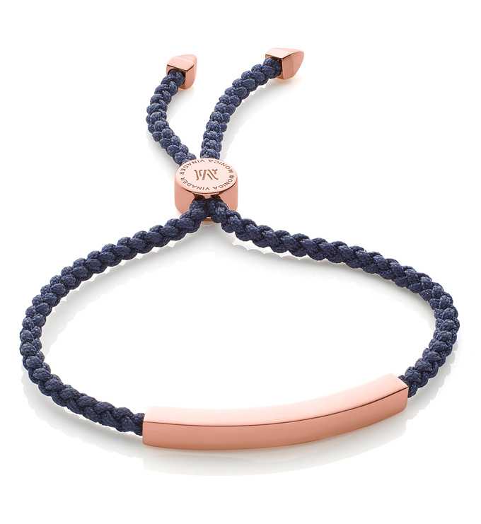 Rose Gold Vermeil Linear Friendship Bracelet - Navy Cord