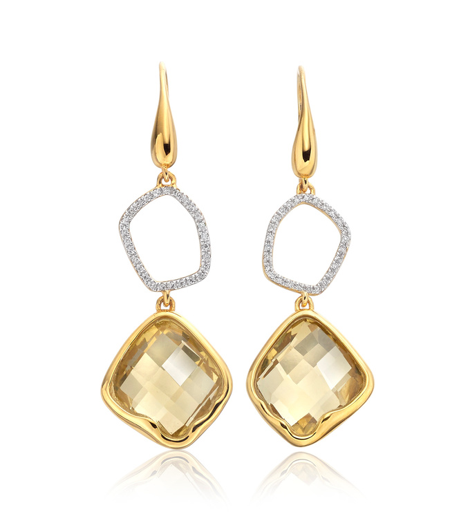 Gold Vermeil Riva Diamond Cocktail Earrings - Lemon Quartz - Monica Vinader