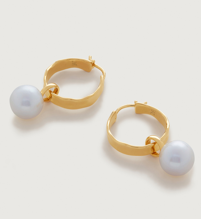 Siren Muse Wave Round Pearl Small Hoop Earrings - Monica Vinader