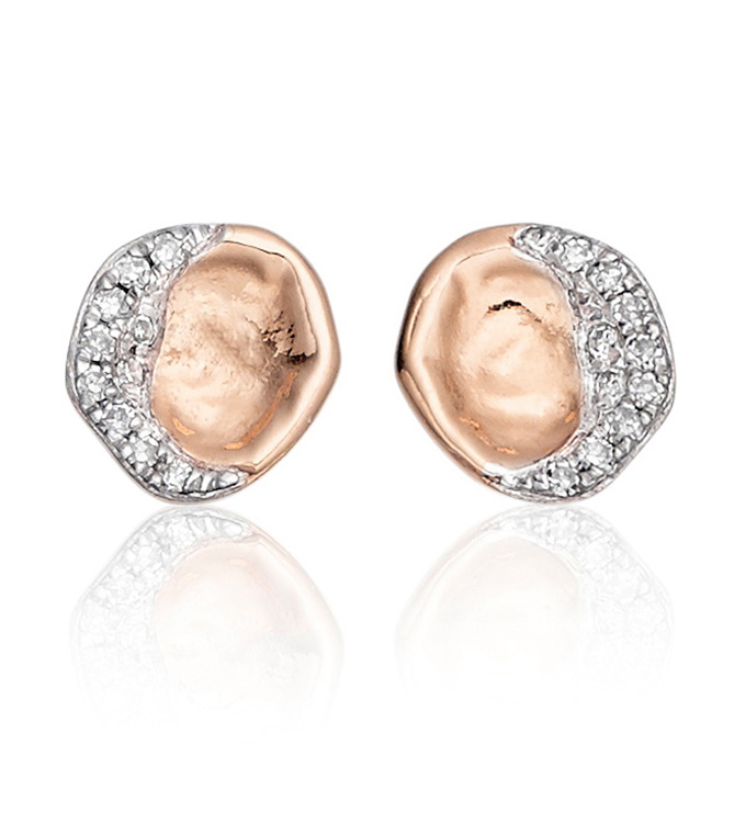 Rose Gold Vermeil Riva Diamond Shore Stud Earring - Diamond - Monica Vinader