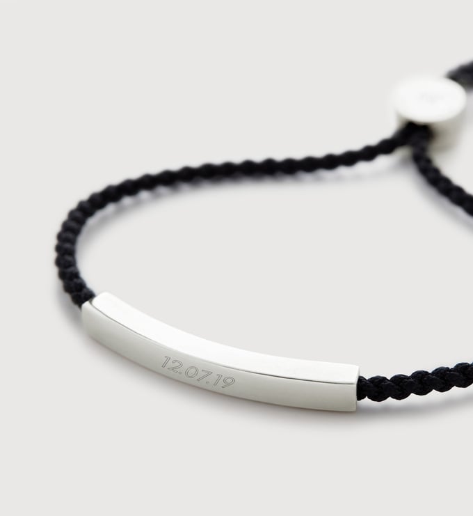 Sterling Silver Linear Men's Friendship Bracelet - Black - Monica Vinader