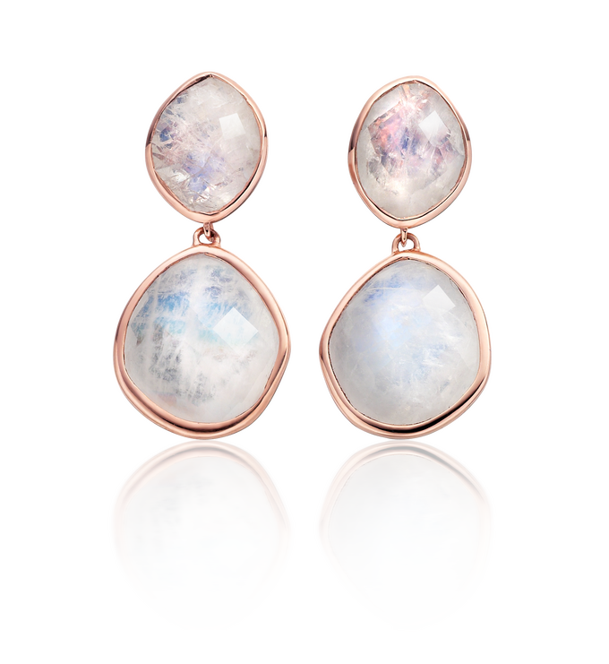 Rose Gold Vermeil Medium Nugget Drop Earrings - Moonstone - Monica Vinader