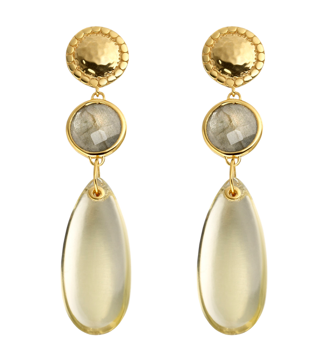 Gold Vermeil Mini Luna Almond Drops - Green Gold Quartz - Monica Vinader