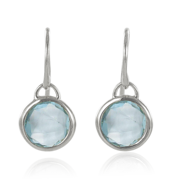 Sterling Silver Mini Luna Earrings - Swiss Blue Quartz - Monica Vinader