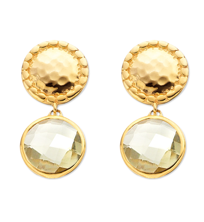 Gold Vermeil Mini Luna Stud Earring - Green Gold Quartz - Monica Vinader