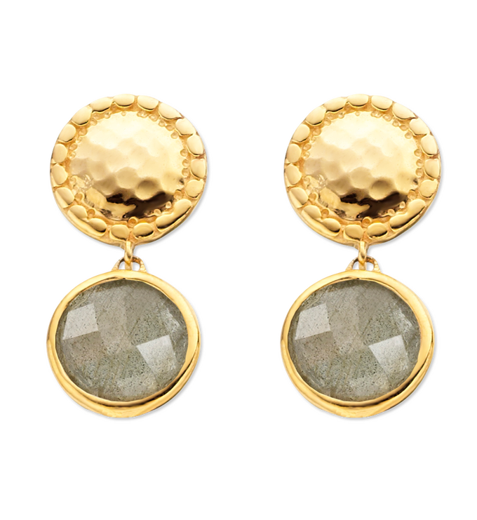 Gold Vermeil Mini Luna Stud Earring - Labradorite - Monica Vinader