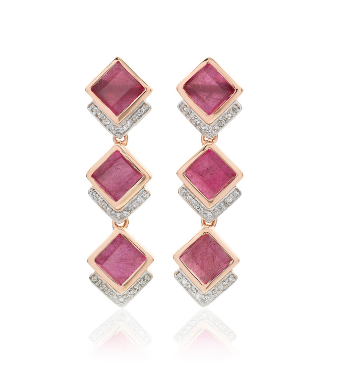Rose Gold Vermeil Baja Precious Cocktail Earrings - Ruby & Diamond
