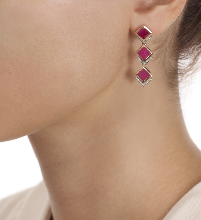 Rose Gold Vermeil Baja Precious Cocktail Earrings - Ruby & Diamond