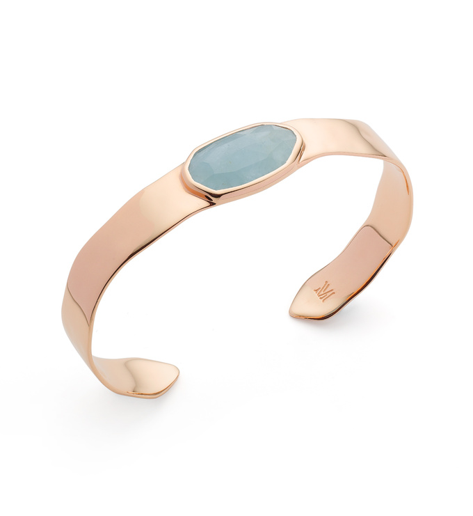 Rose Gold Vermeil Capri Thin Cuff - Aquamarine