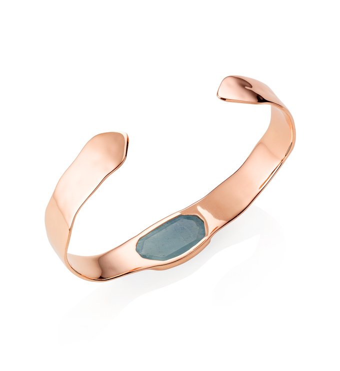 Rose Gold Vermeil Capri Thin Cuff - Aquamarine