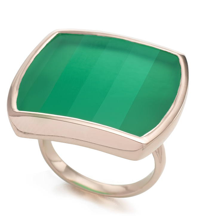 Rose Gold Vermeil Baja Square Ring - Green Onyx - Monica Vinader