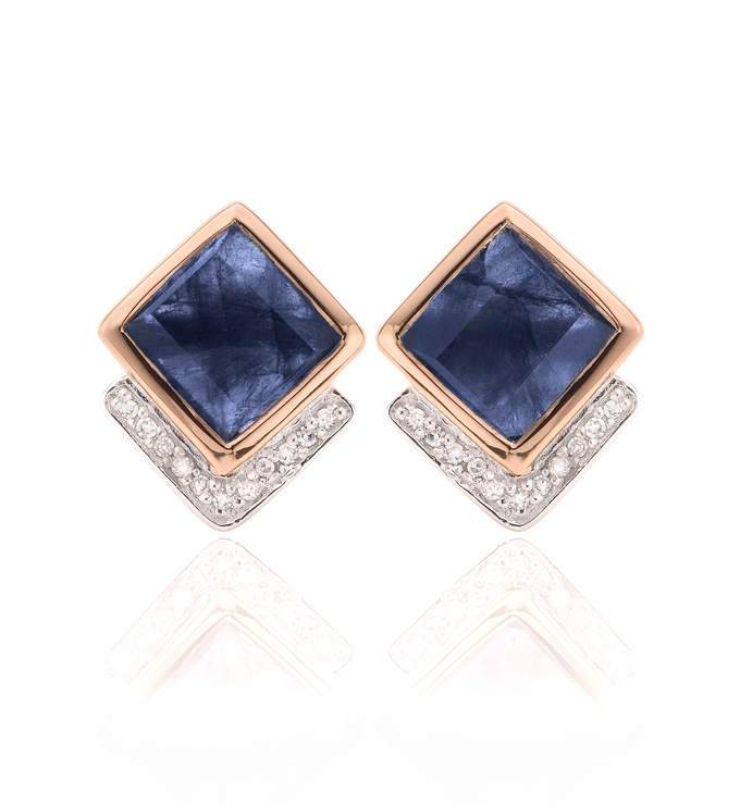 Rose Gold Vermeil Baja Precious Stud Earrings - Blue Sapphire & Diamond