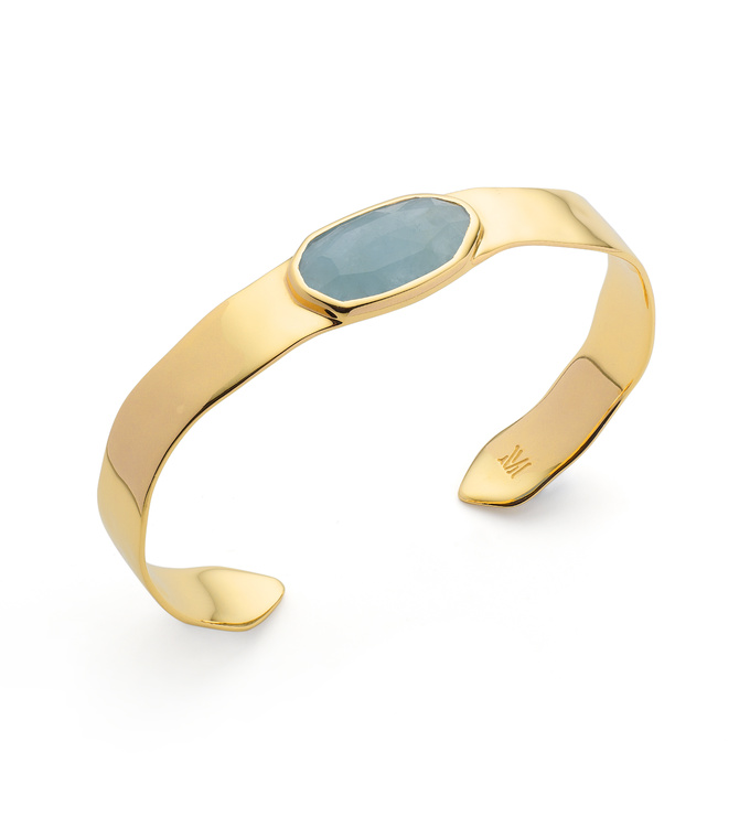 Gold Vermeil Capri Thin Cuff - Aquamarine
