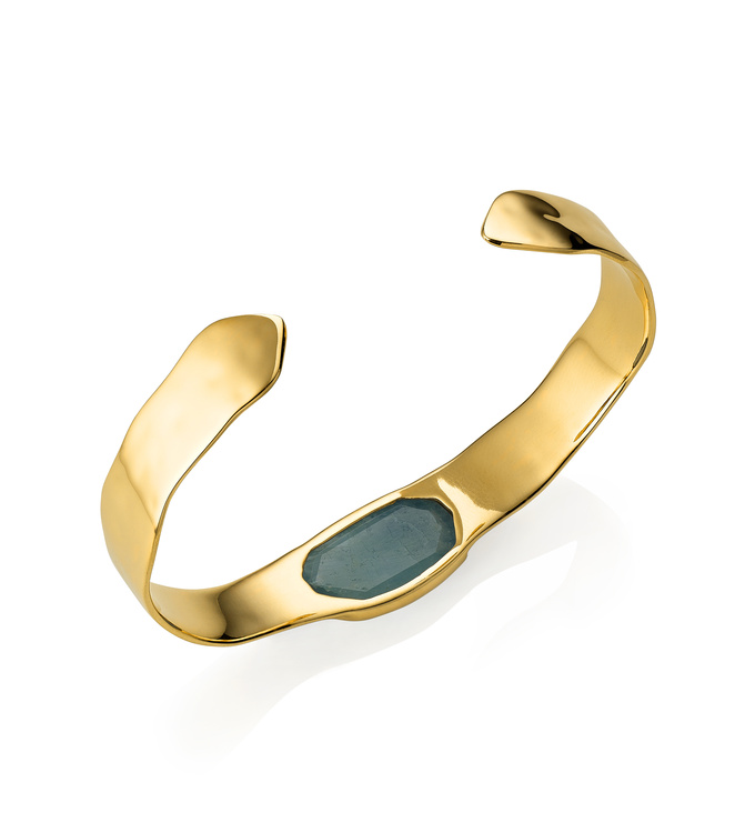 Gold Vermeil Capri Thin Cuff - Aquamarine
