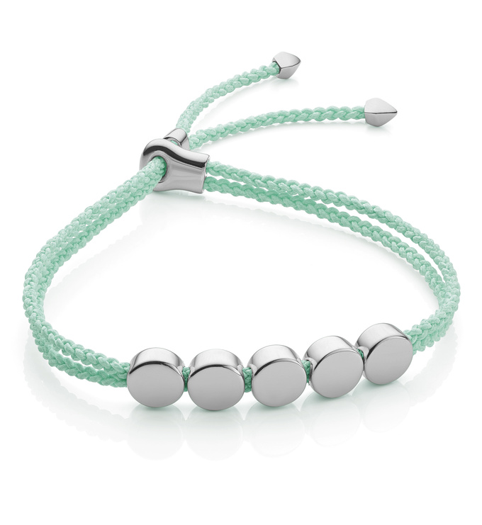 Sterling Silver Linear Bead Friendship Bracelet - Mint - Monica Vinader