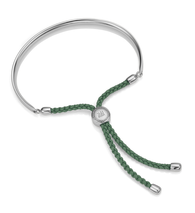 Sterling Silver Fiji Friendship Bracelet - Khaki Green - Monica Vinader