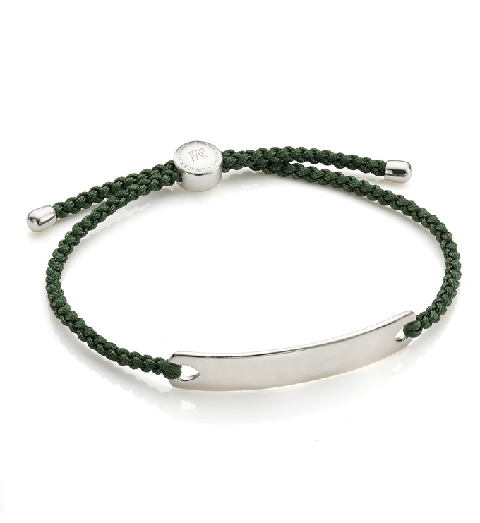 Sterling Silver Havana Men's Friendship Bracelet - Khaki Green - Monica Vinader