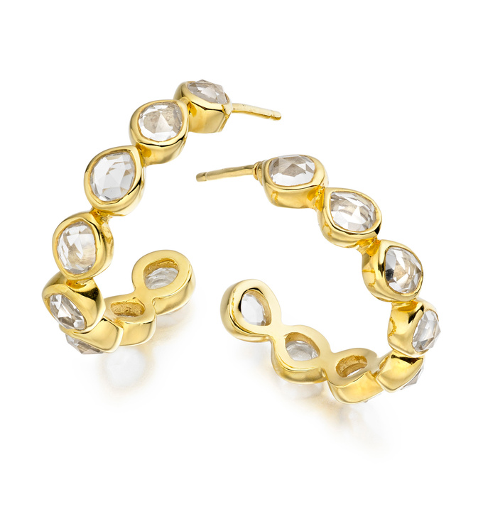 Gold Vermeil Siren Gem Hoop Earring Small - Rock Crystal - Monica Vinader