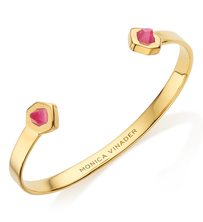 Gold Vermeil Petra Thin Cuff - Pink Quartz - Monica Vinader
