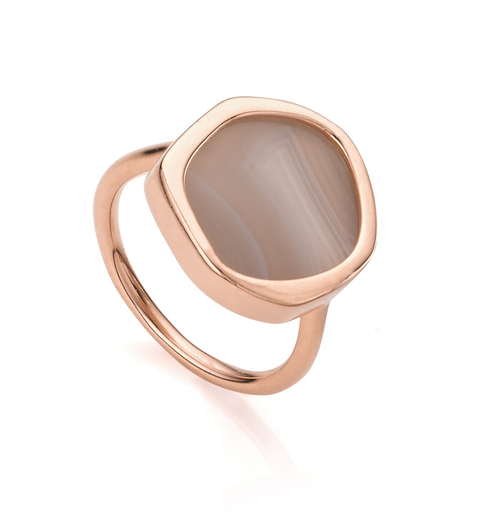 Rose Gold Vermeil Atlantis Gem Ring - Grey Agate - Monica Vinader