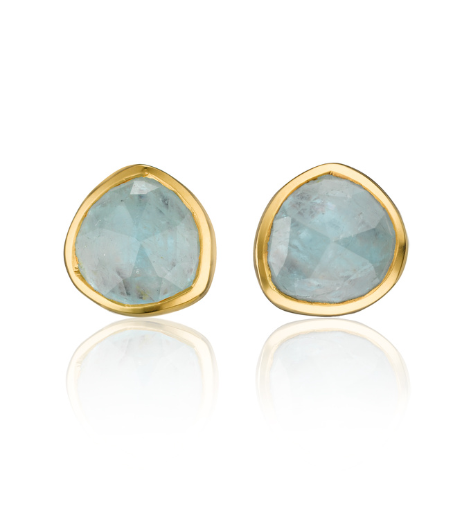Gold Vermeil Siren Stud Earrings - Aquamarine