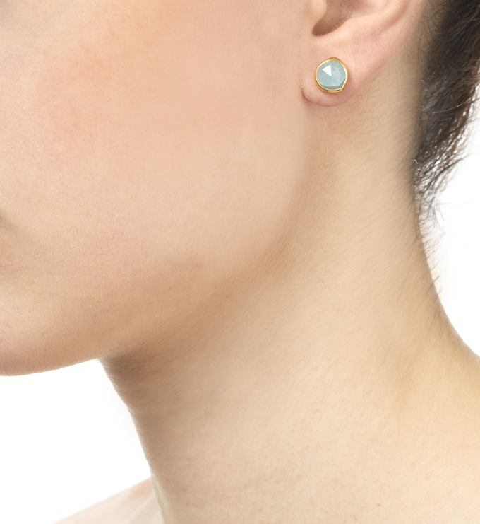 Gold Vermeil Siren Stud Earrings - Aquamarine