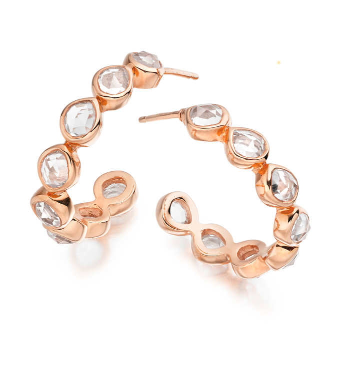 Rose Gold Vermeil Siren Gem Hoop Earring Small - Rock Crystal - Monica Vinader