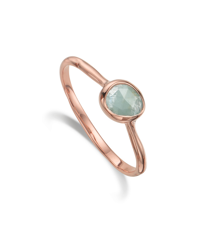 Rose Gold Vermeil Siren Small Stacking Ring - Aquamarine