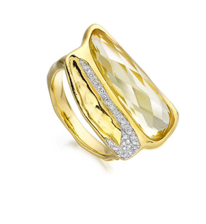 Gold Vermeil Riva Diamond Shore Double Ring - Lemon Quartz - Monica Vinader