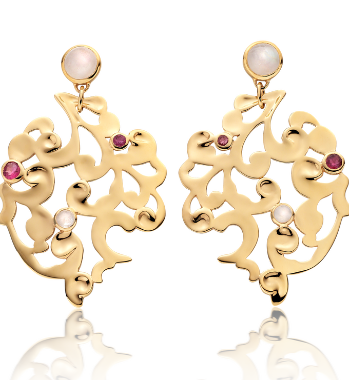 Gold Vermeil Lace Cocktail Earrings - Pink Tourmaline - Monica Vinader