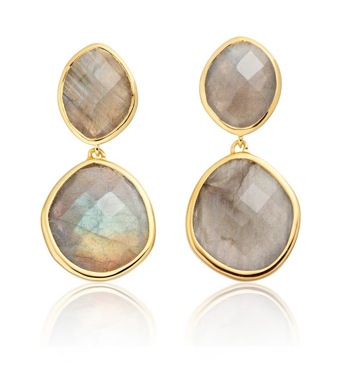 Gold Vermeil Medium Nugget Drop Earrings - Labradorite - Monica Vinader