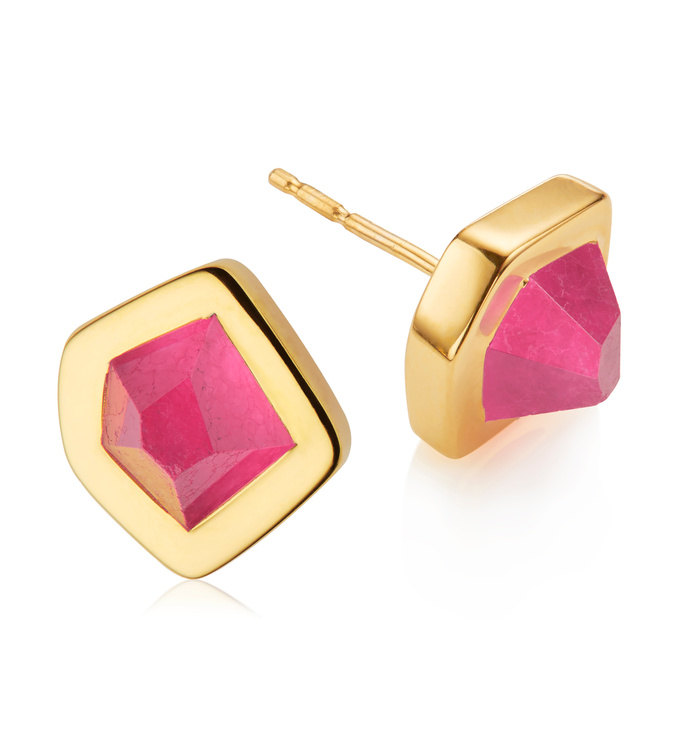 Gold Vermeil Petra Stud Earrings - Pink Quartz - Monica Vinader