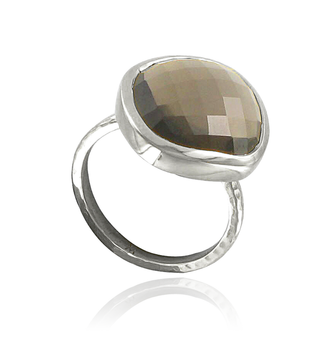 Sterling Silver Nugget Ring - Large - Smoky Quartz - Monica Vinader