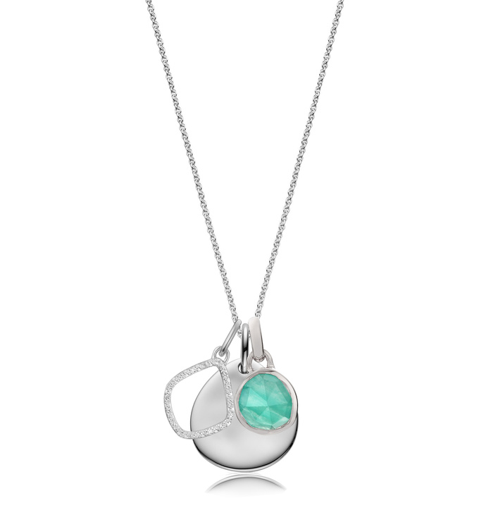 Siren Mini Bezel, Small Plain and Riva Diamond Pendant Charm Necklace Set - Amazonite - Monica Vinader