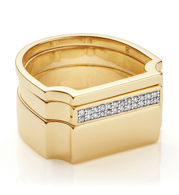Signature Plain and Diamond Ring Set - Monica Vinader