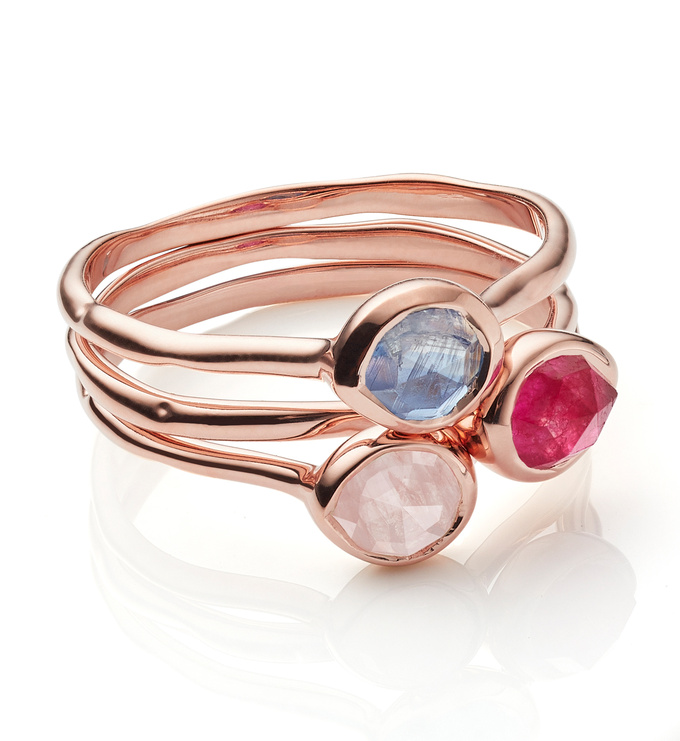 Siren Small Stacking Ring Set - Rose Quartz, Pink Quartz and Kyanite - Monica Vinader