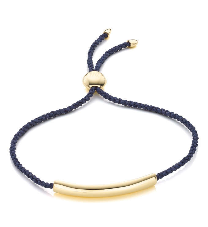 Gold Vermeil Esencia Fine Corded Friendship Bracelet - Navy Blue - Monica Vinader