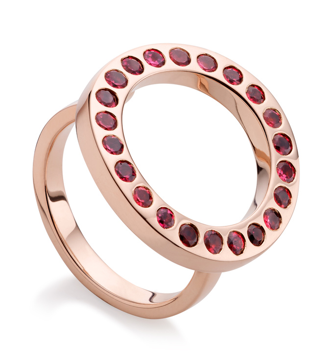 Rose Gold Vermeil Pop Circle Ring - Hyderabadi Garnet - Monica Vinader