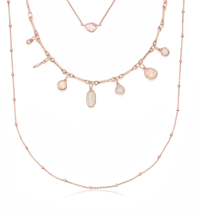 Rose Gold Vermeil Siren Mini Nugget, Siren Tonal and Beaded Chain Necklace Set - Monica Vinader