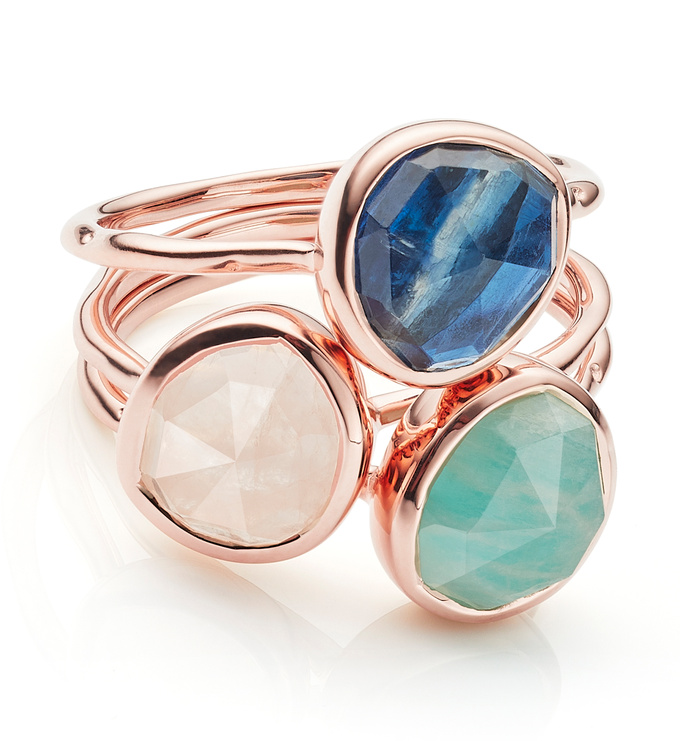 Siren Stacking Ring Set - Amazonite, Kyanite and Rose Quartz - Monica Vinader