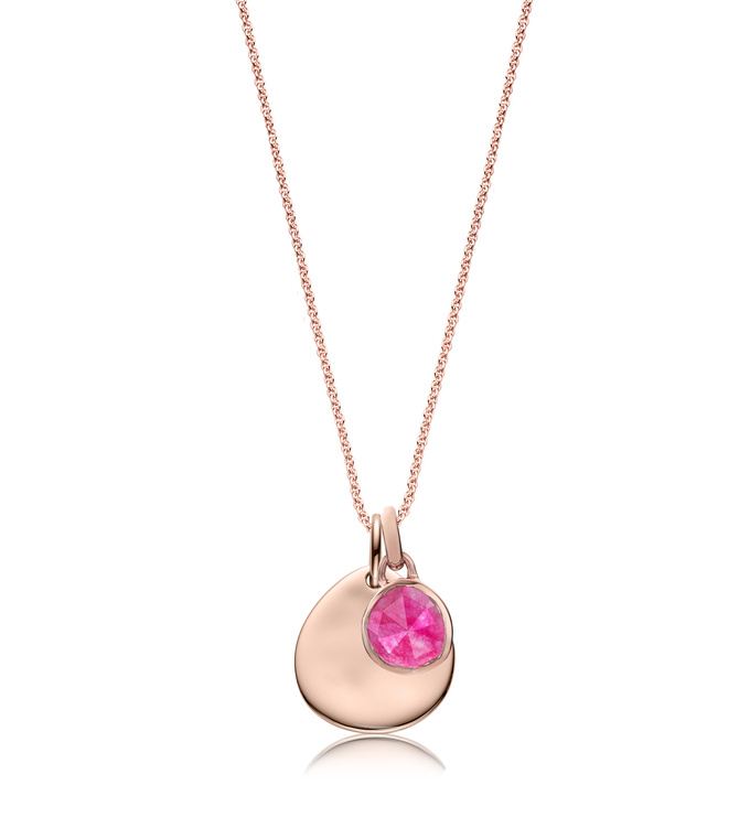 Siren Mini Bezel and Siren Small Pendant Charm Necklace Set - Pink Quartz - Monica Vinader