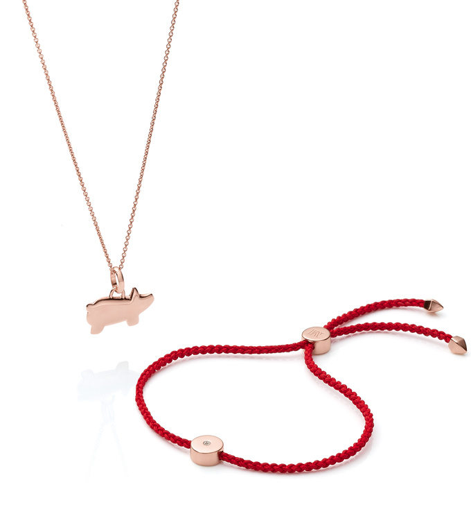 Chinese Zodiac Pendant Charm Necklace and Linear Solo Friendship Bracelet Set - Monica Vinader
