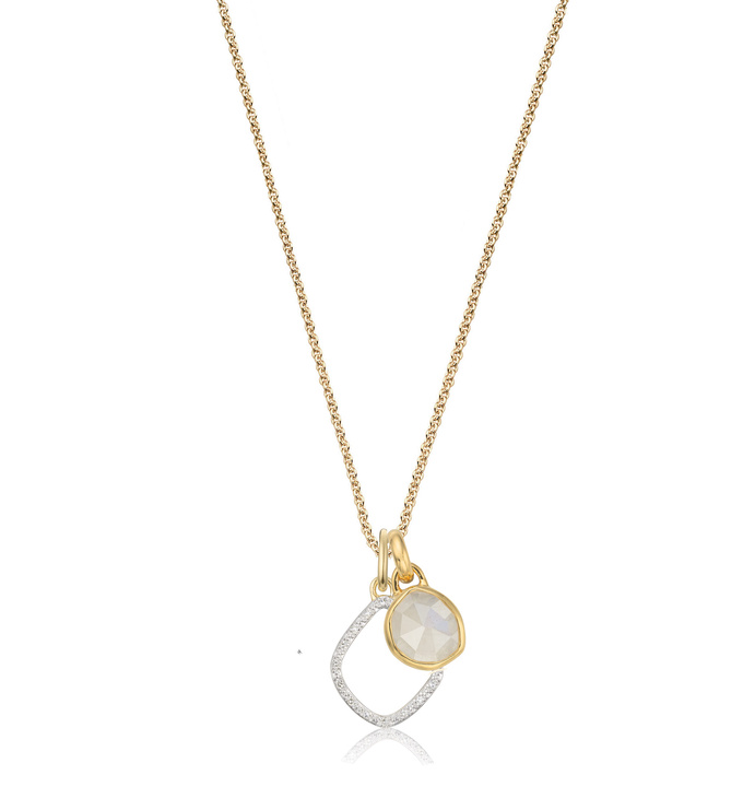Siren Mini Bezel and Riva Diamond Pendant Charm Necklace Set - Moonstone - Monica Vinader